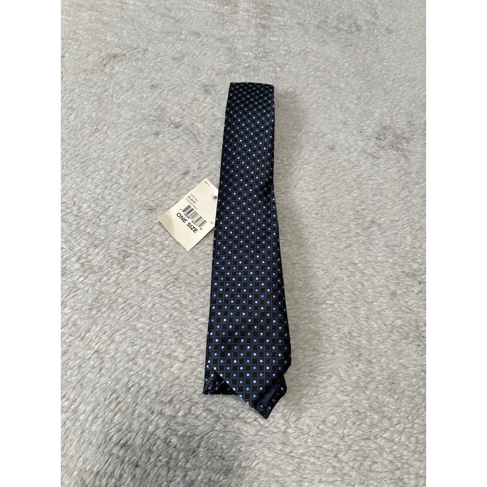 New Izod Blue Geometric Blue Black Neck Polyester Dress Tie Slim Boys 54"